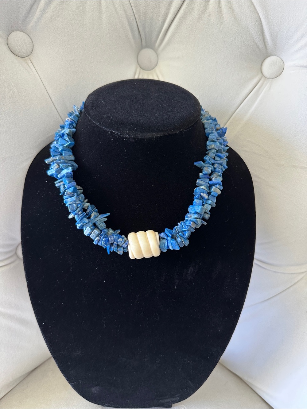 Blue Chip Bead Necklace with Cream Accent